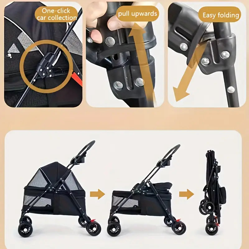 COCHE PLEGABLE PARA MASCOTAS (4 RUEDAS) - JETBLACK