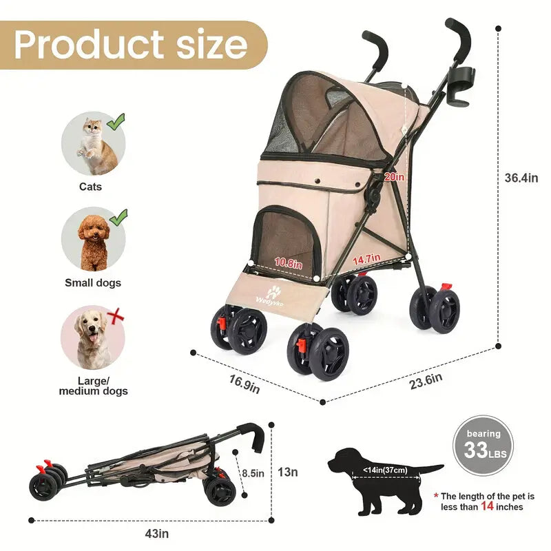 COCHE PLEGABLE PARA MASCOTAS (4 RUEDAS) - PINKROLL