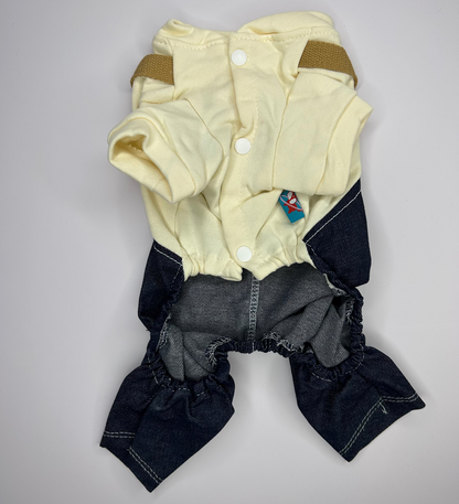 PUP IN DENIM OVERALLS